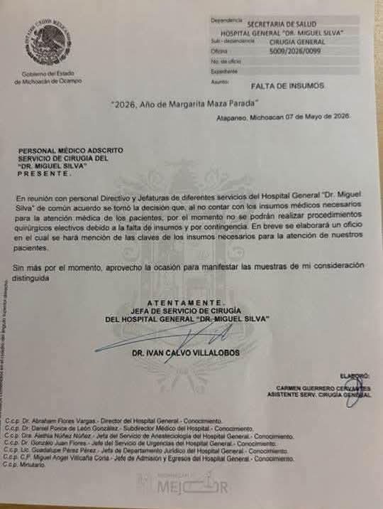Suspenden cirugías en Michoacán mientras México envía 588 millones a Cuba